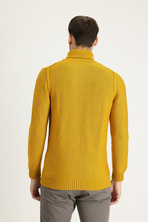 Saffron Turtleneck Slim Fit Narrow Cut Wool Patterned Knit Sweater