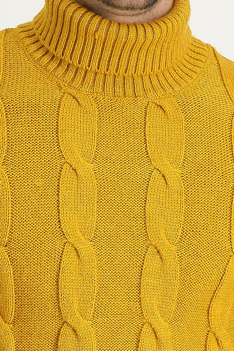Saffron Turtleneck Slim Fit Narrow Cut Wool Patterned Knit Sweater