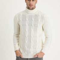 Off-white Turtleneck Slim Fit Narrow Cut Wool Patterned Knit Sweater