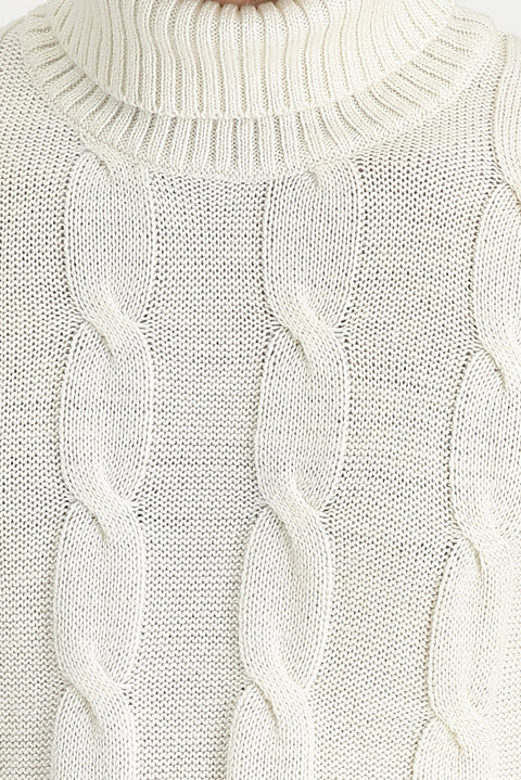 Off-white Turtleneck Slim Fit Narrow Cut Wool Patterned Knit Sweater