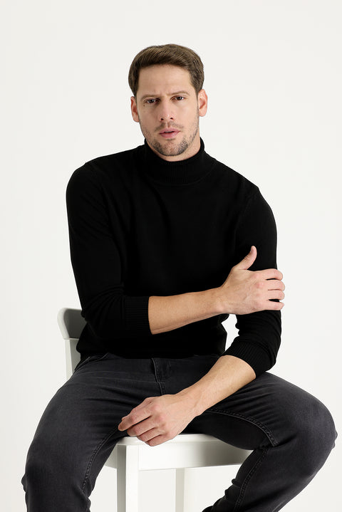 Black Turtleneck Slim Fit Narrow Cut Knit Sweater
