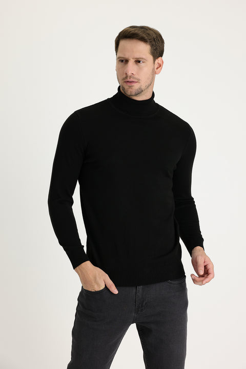 Black Turtleneck Slim Fit Narrow Cut Knit Sweater