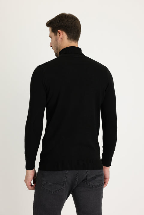 Black Turtleneck Slim Fit Narrow Cut Knit Sweater