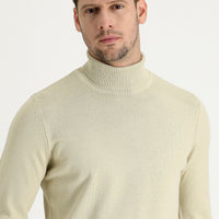 Dark Beige Turtleneck Slim Fit Narrow Cut Knit Sweater