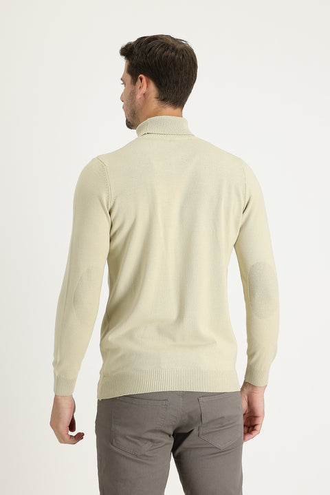 Dark Beige Turtleneck Slim Fit Narrow Cut Knit Sweater