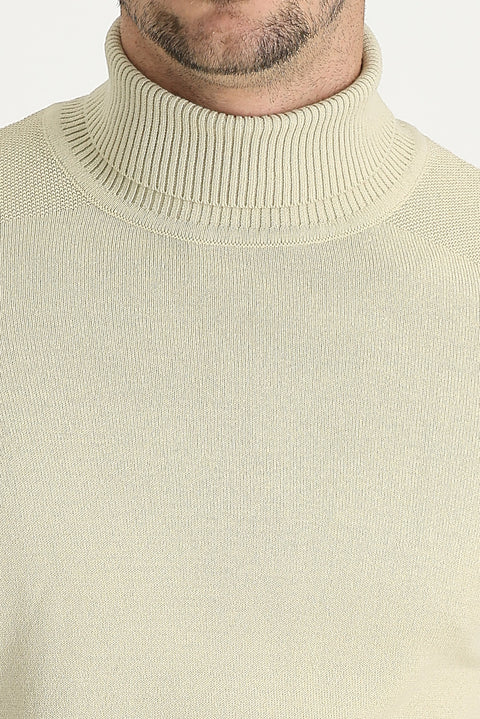 Dark Beige Turtleneck Slim Fit Narrow Cut Knit Sweater