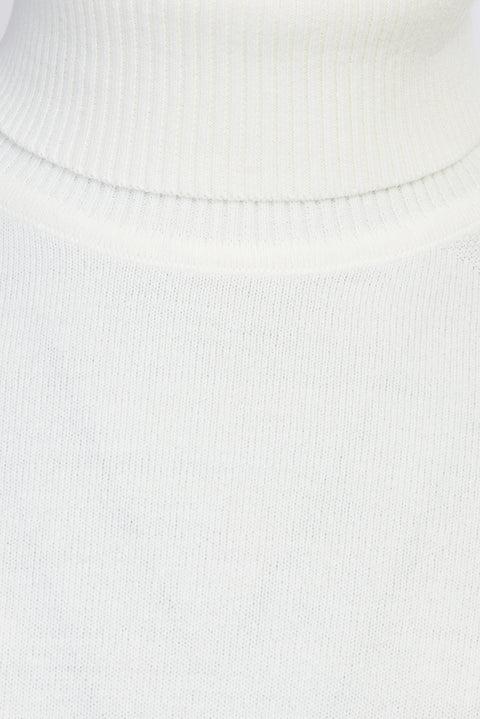 Ekru Balıkçı Yaka Slim Fit Dar Kesim Triko Kazak