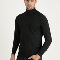 Medium Anthracite Turtleneck Slim Fit Narrow Cut Patterned Knit Sweater