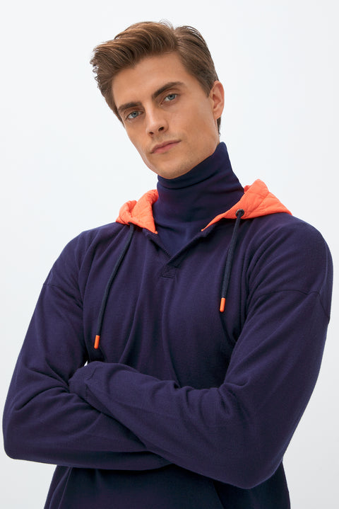 Medium Navy Hooded Knit/Cotton Sweatshirt