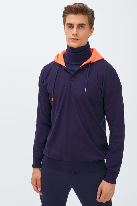 Medium Navy Hooded Knit/Cotton Sweatshirt