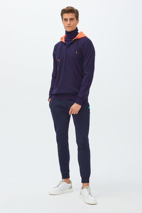 Medium Navy Hooded Knit/Cotton Sweatshirt