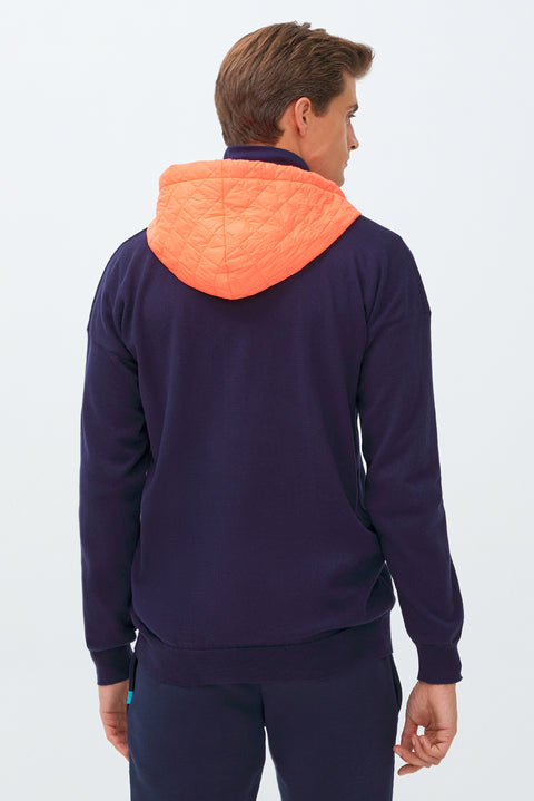 Medium Navy Hooded Knit/Cotton Sweatshirt