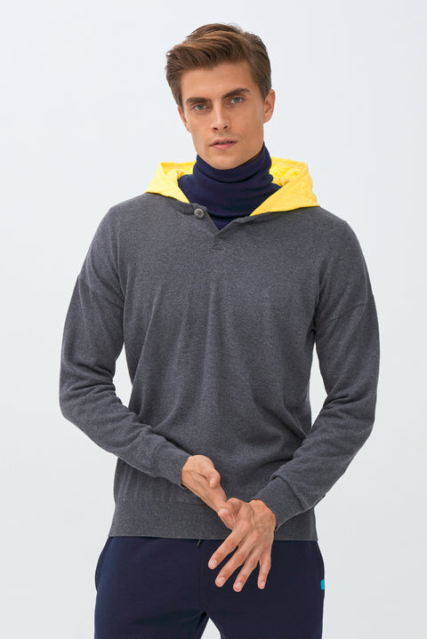 Orta Antrasit Kapüşonlu Triko/Pamuk Sweatshirt
