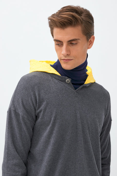 Orta Antrasit Kapüşonlu Triko/Pamuk Sweatshirt