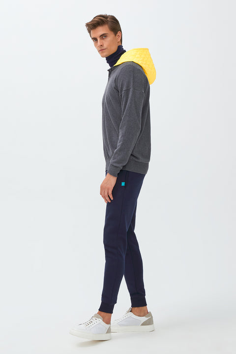 Orta Antrasit Kapüşonlu Triko/Pamuk Sweatshirt