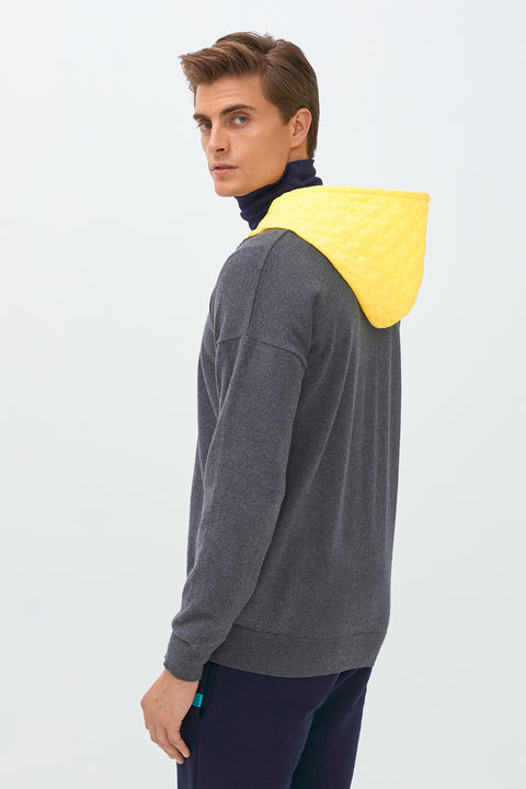 Orta Antrasit Kapüşonlu Triko/Pamuk Sweatshirt