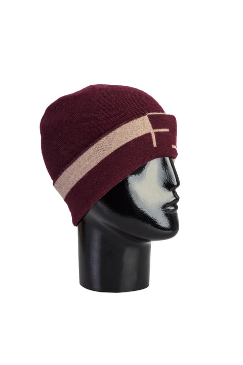 Dark Burgundy Wool Patterned Beanie
