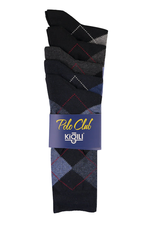 Dark Navy Blue 5-Pack Patterned Cotton Socks Set