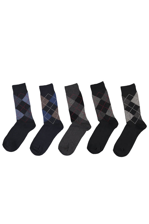 Dark Navy Blue 5-Pack Patterned Cotton Socks Set