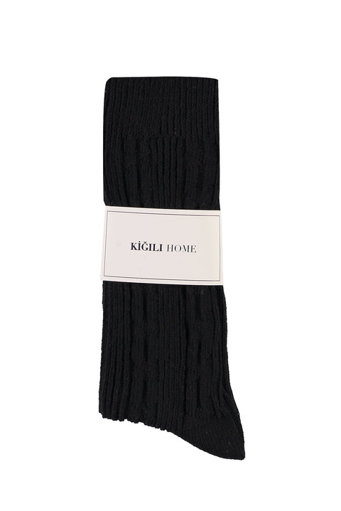 Black Patterned Knit Socks