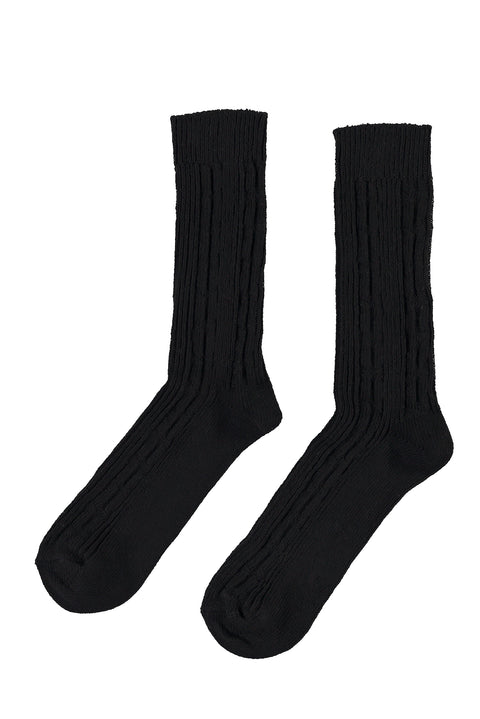 Black Patterned Knit Socks