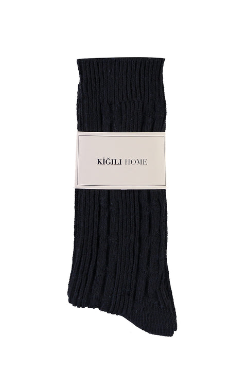 Medium Navy Patterned Knit Socks