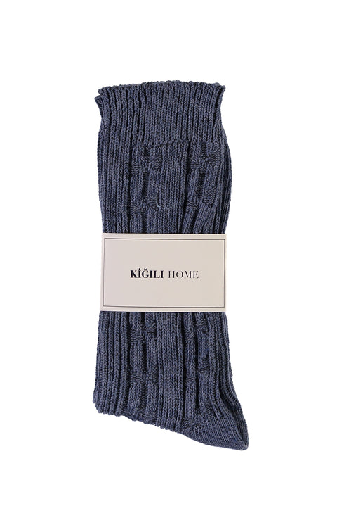 Indigo Patterned Knitted Socks