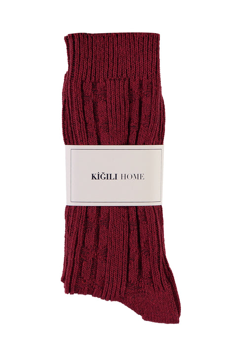 Dark Burgundy Patterned Knitted Socks