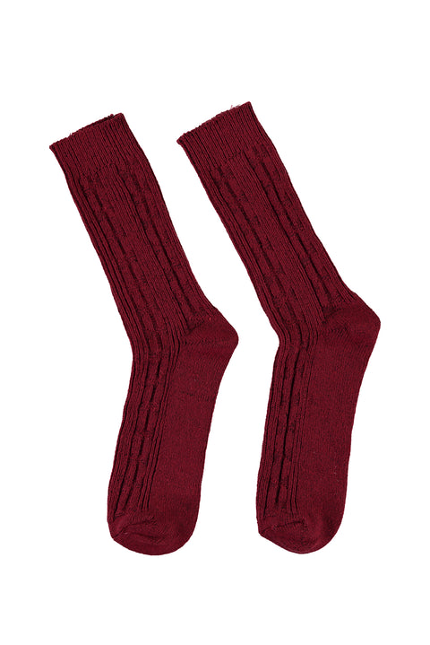 Dark Burgundy Patterned Knitted Socks