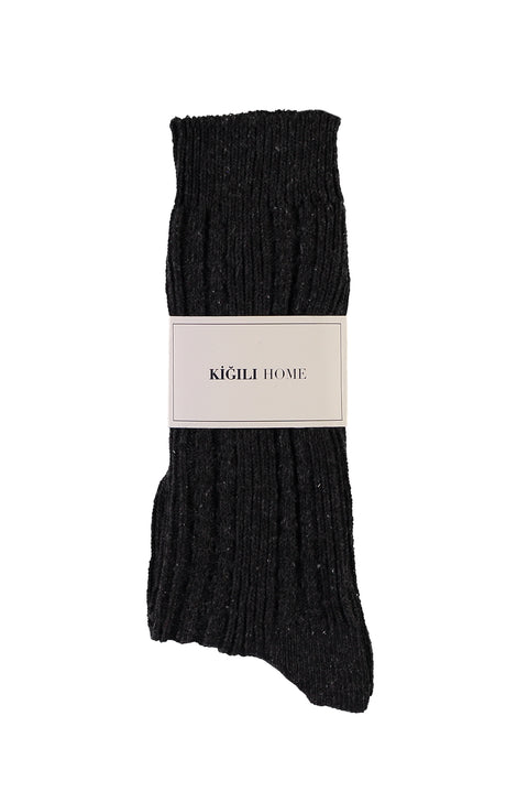 Medium Anthracite Patterned Knit Socks