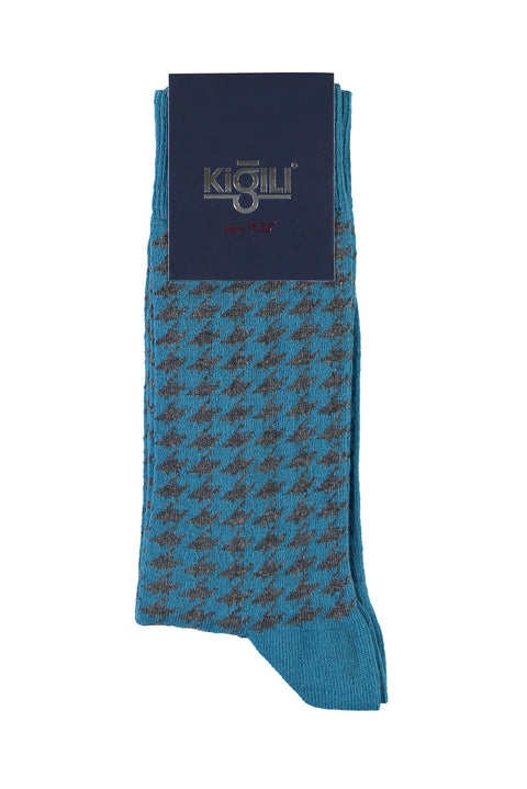 Medium Petrol Cotton Patterned Socks