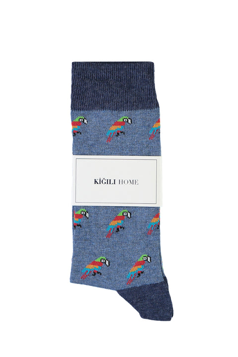 Blue Cotton Patterned Socks