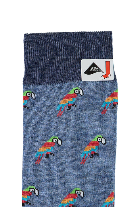 Blue Cotton Patterned Socks