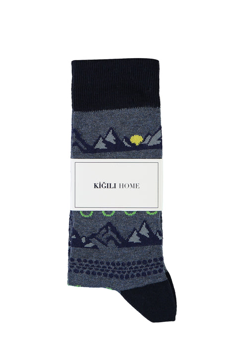 Medium Navy Cotton Patterned Socks