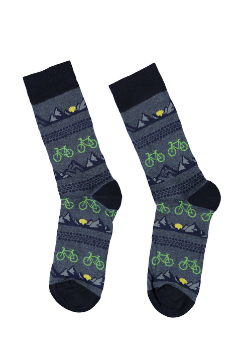 Medium Navy Cotton Patterned Socks