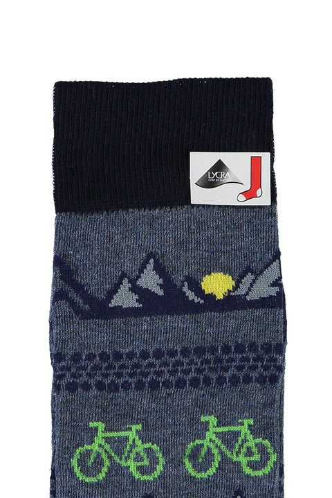Medium Navy Cotton Patterned Socks