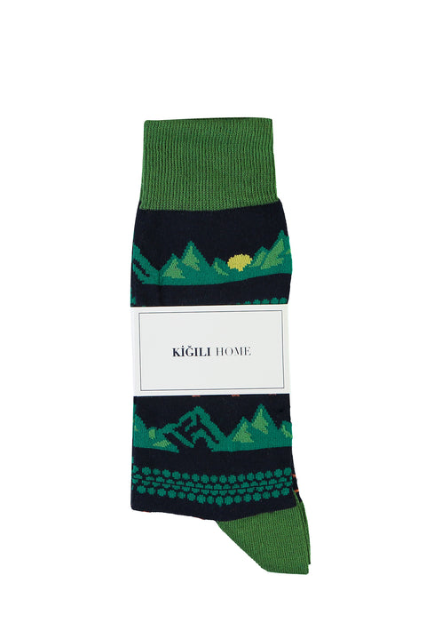 Light Blue Cotton Patterned Socks