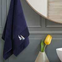 Medium Navy Blue Cotton Face Towel with Sailboat Embroidery (50x90 cm)