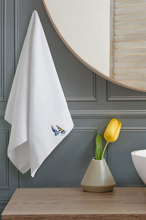 White Cotton Face Towel with Sailboat Embroidery (50x90 cm)