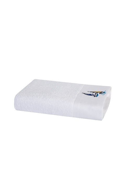 White Cotton Face Towel with Sailboat Embroidery (50x90 cm)