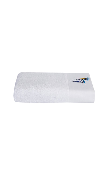 White Cotton Face Towel with Sailboat Embroidery (50x90 cm)