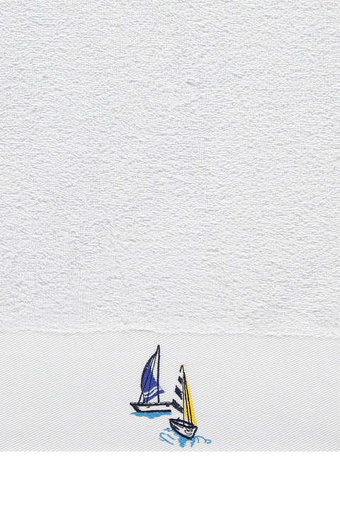 White Cotton Face Towel with Sailboat Embroidery (50x90 cm)