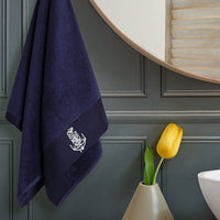 Medium Navy Cotton Face Towel with Anchor Embroidery (50x90 cm)
