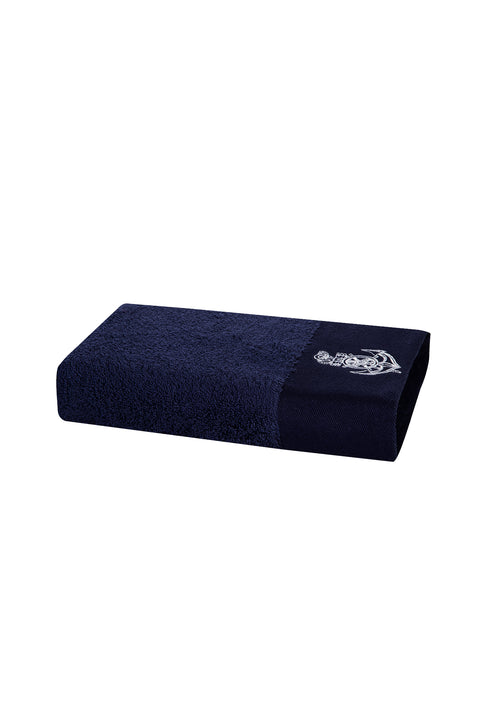Medium Navy Cotton Face Towel with Anchor Embroidery (50x90 cm)