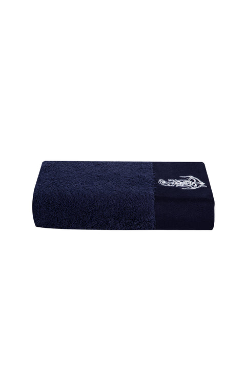 Medium Navy Cotton Face Towel with Anchor Embroidery (50x90 cm)