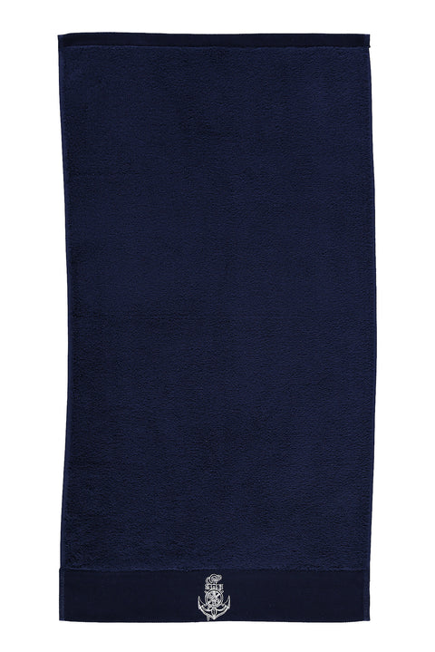 Medium Navy Cotton Face Towel with Anchor Embroidery (50x90 cm)