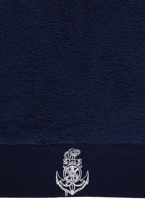 Medium Navy Cotton Face Towel with Anchor Embroidery (50x90 cm)
