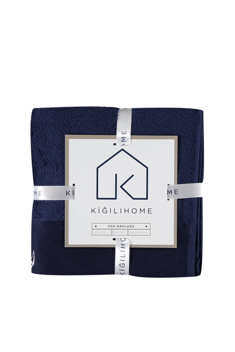 Medium Navy Cotton Face Towel with Anchor Embroidery (50x90 cm)