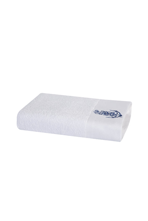 White Cotton Face Towel with Anchor Embroidery (50x90 cm)