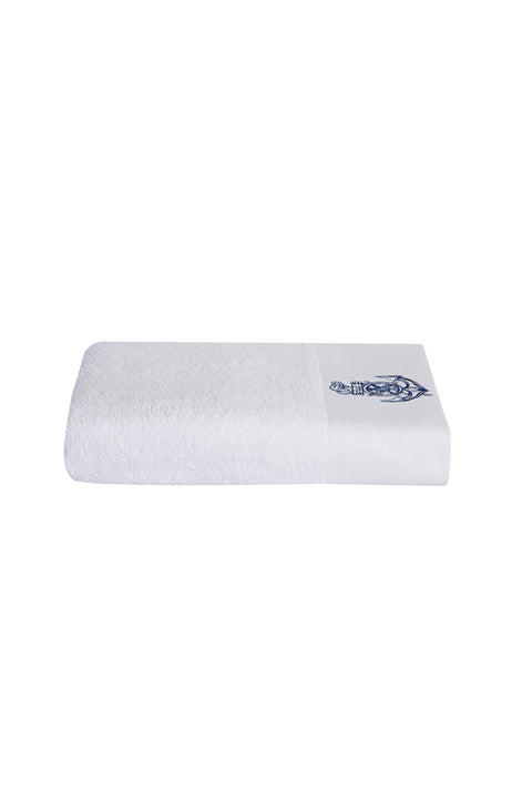 White Cotton Face Towel with Anchor Embroidery (50x90 cm)